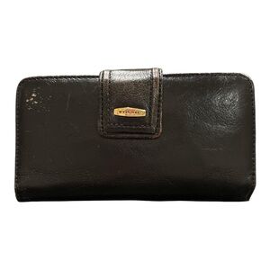 Fossil Black Distressed Zippy and Snap Long Wallet WLT